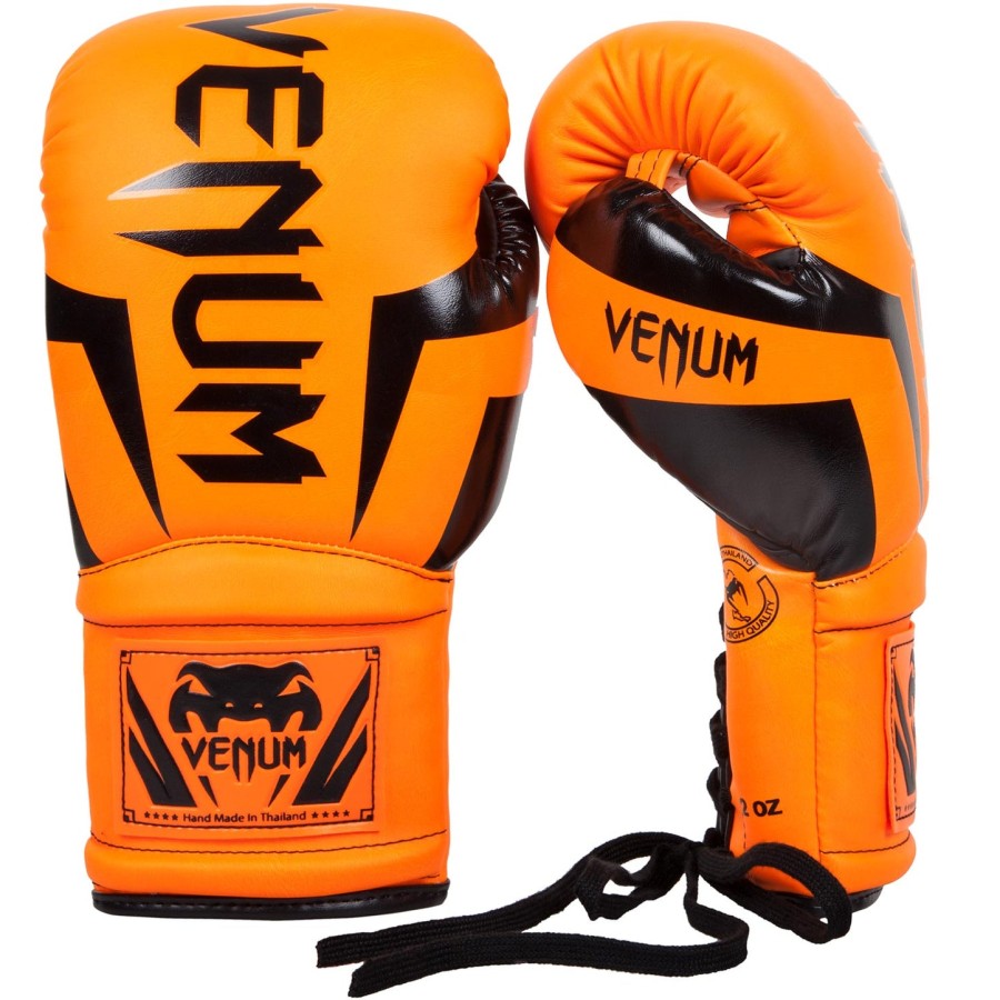 boxerské rukavice venum elite se tkaničkami - neo oranžové