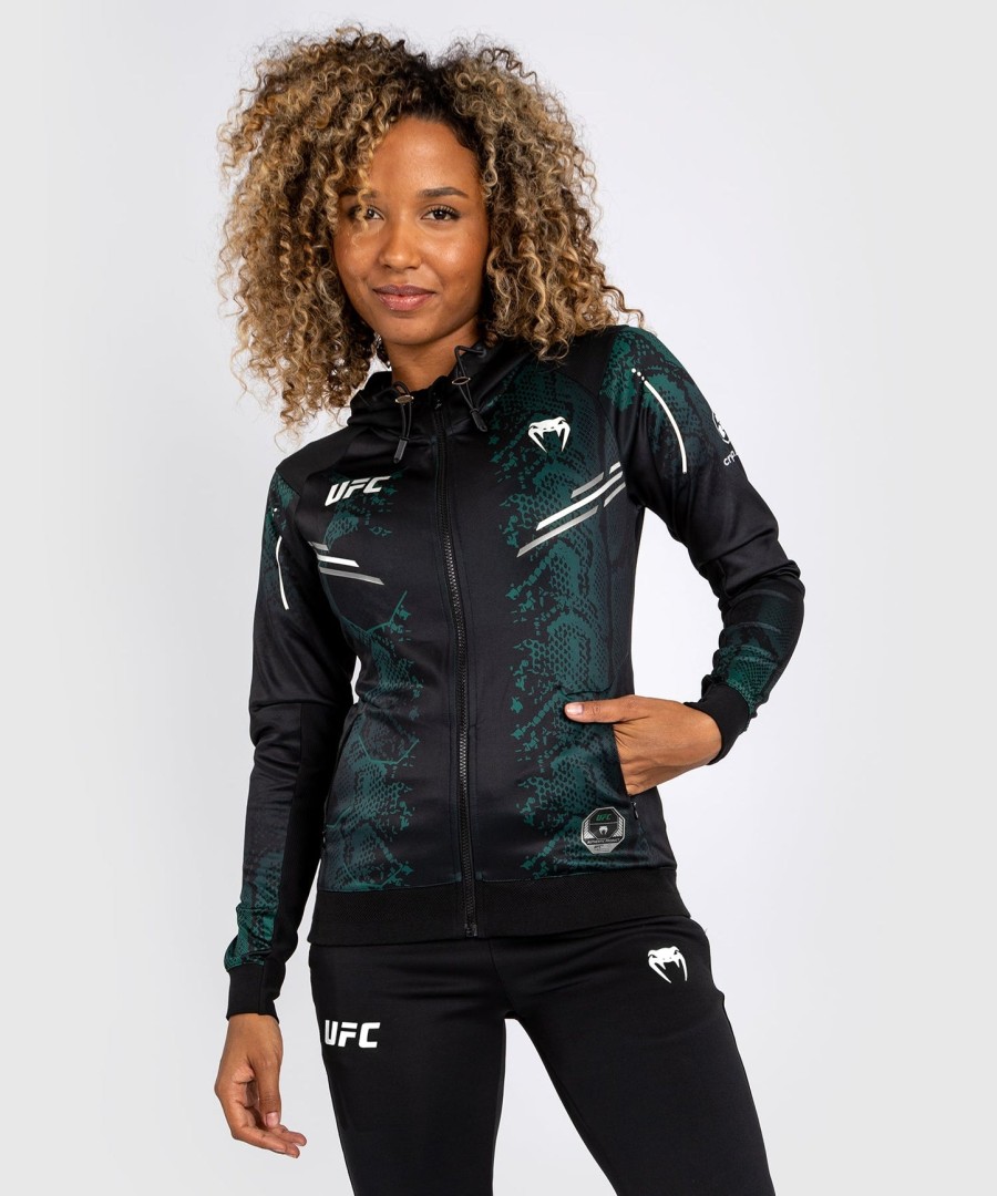 dámská mikina s kapucí ufc adrenaline by venum authentic fight night walkout - emerald edition - zelenáčerná