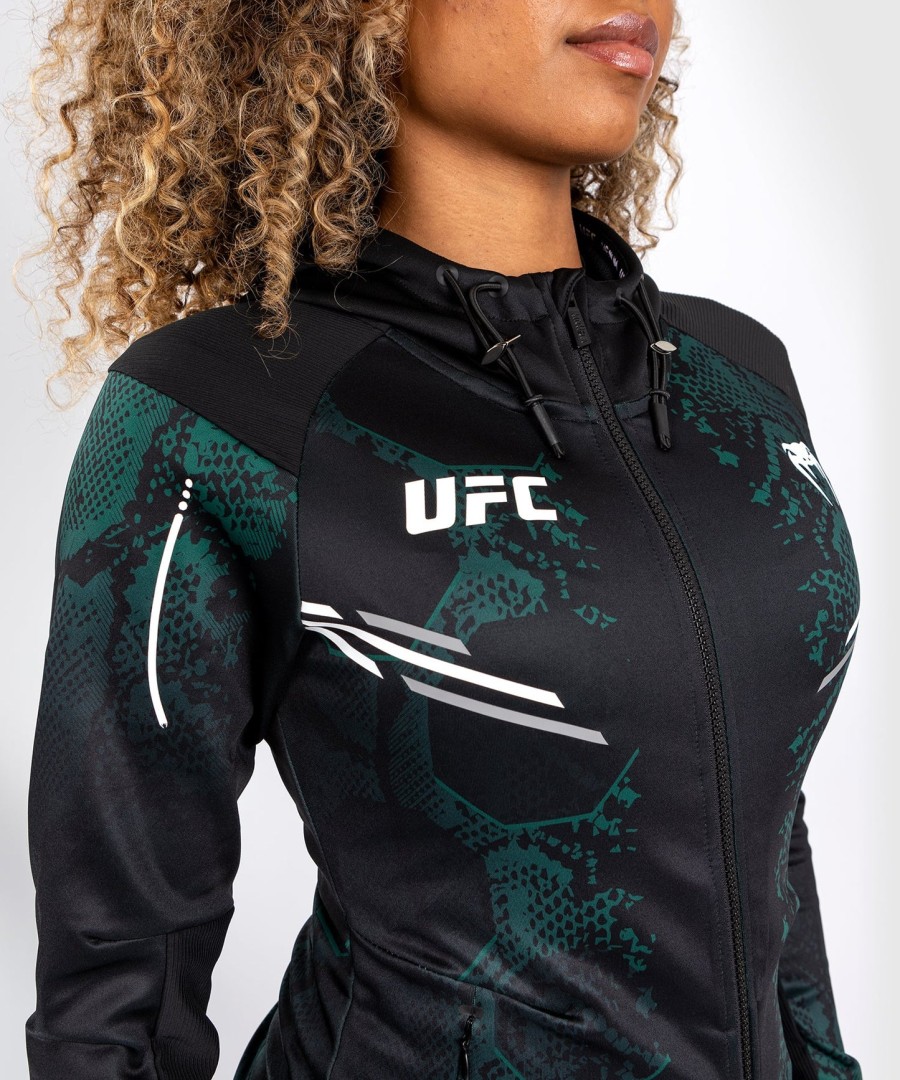 dámská mikina s kapucí ufc adrenaline by venum authentic fight night walkout - emerald edition - zelenáčerná