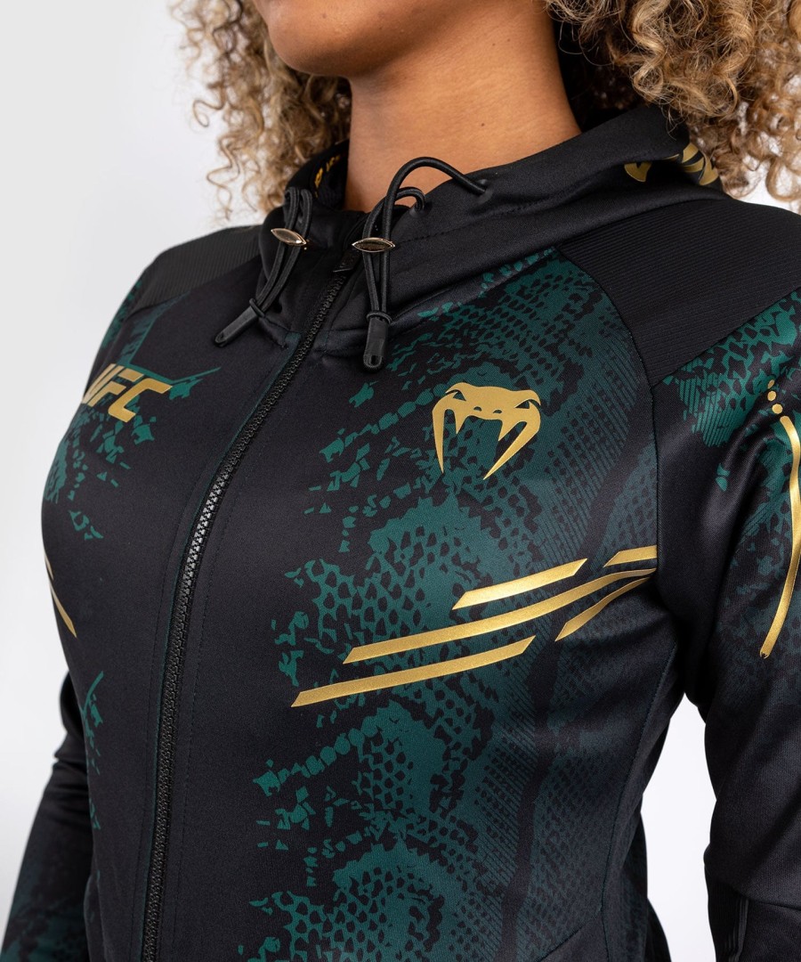 dámská mikina s kapucí ufc adrenaline by venum authentic fight night walkout - emerald edition - zelenáčernázlatá
