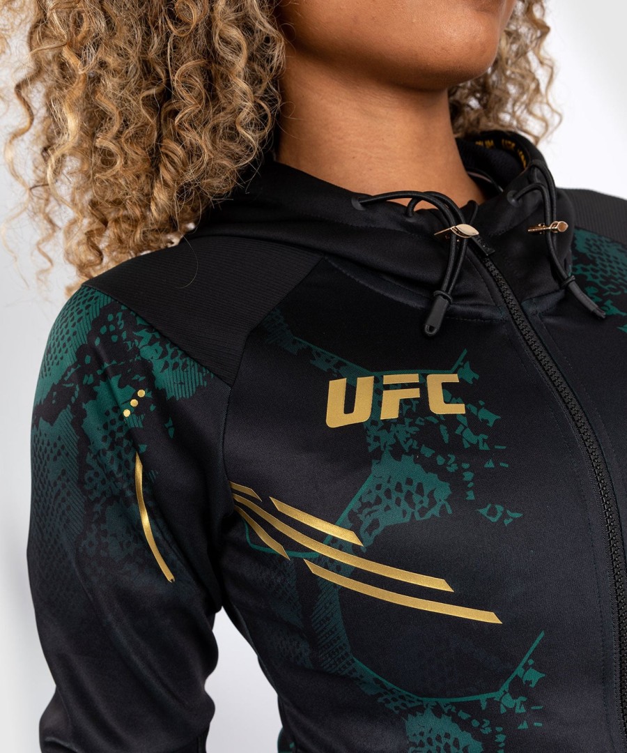 dámská mikina s kapucí ufc adrenaline by venum authentic fight night walkout - emerald edition - zelenáčernázlatá
