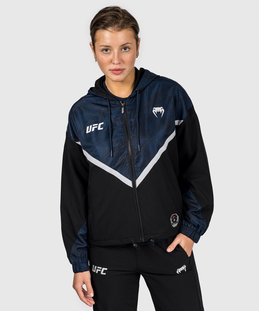 dámská mikina s kapucí ufc fusion by venum fight week na zip - oceánská modrá