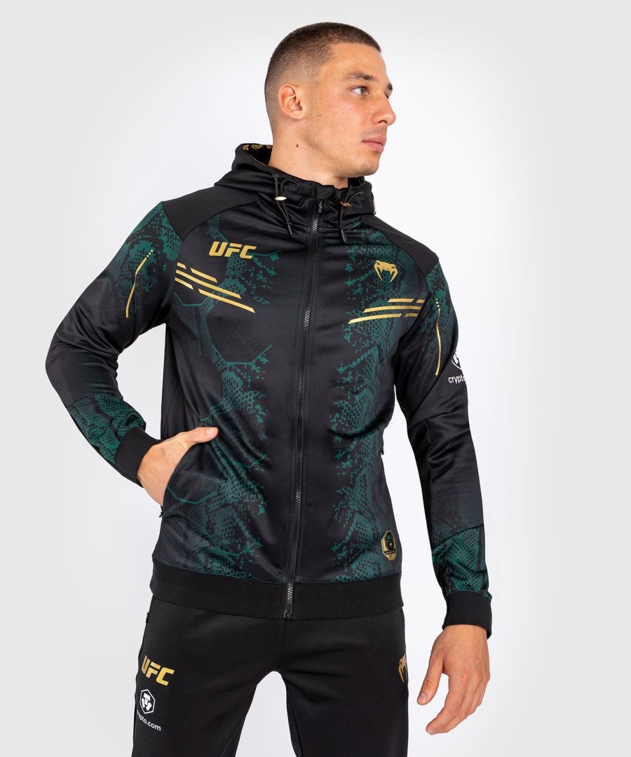 pánská mikina s kapucí ufc adrenaline by venum authentic fight night walkout - emerald edition - zelenáčernázlatá