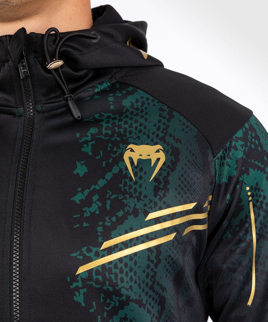 pánská mikina s kapucí ufc adrenaline by venum authentic fight night walkout - emerald edition - zelenáčernázlatá