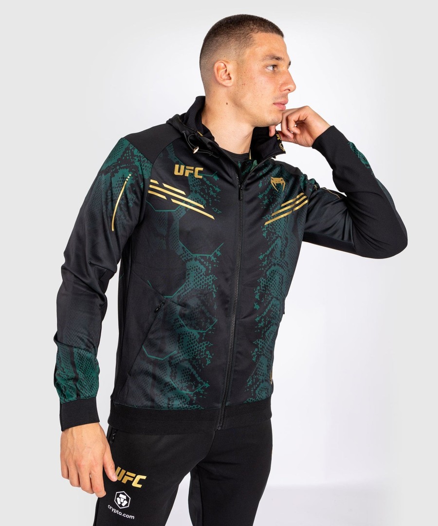 pánská mikina s kapucí ufc adrenaline by venum authentic fight night walkout - emerald edition - zelenáčernázlatá