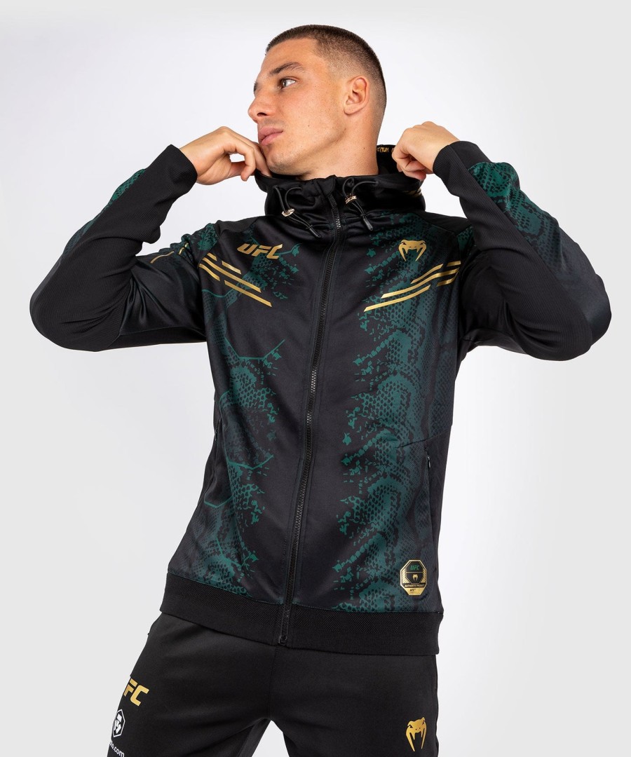 pánská mikina s kapucí ufc adrenaline by venum authentic fight night walkout - emerald edition - zelenáčernázlatá