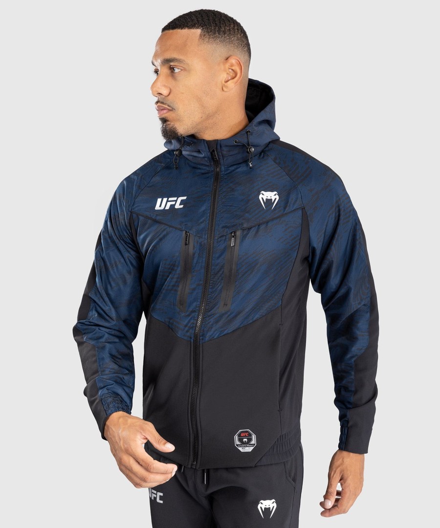 pánská mikina s kapucí ufc fusion by venum fight week na zip - oceánská modrá