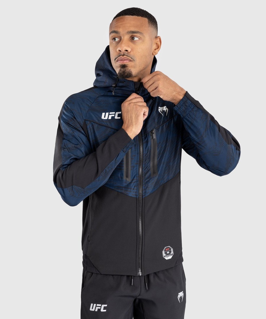 pánská mikina s kapucí ufc fusion by venum fight week na zip - oceánská modrá