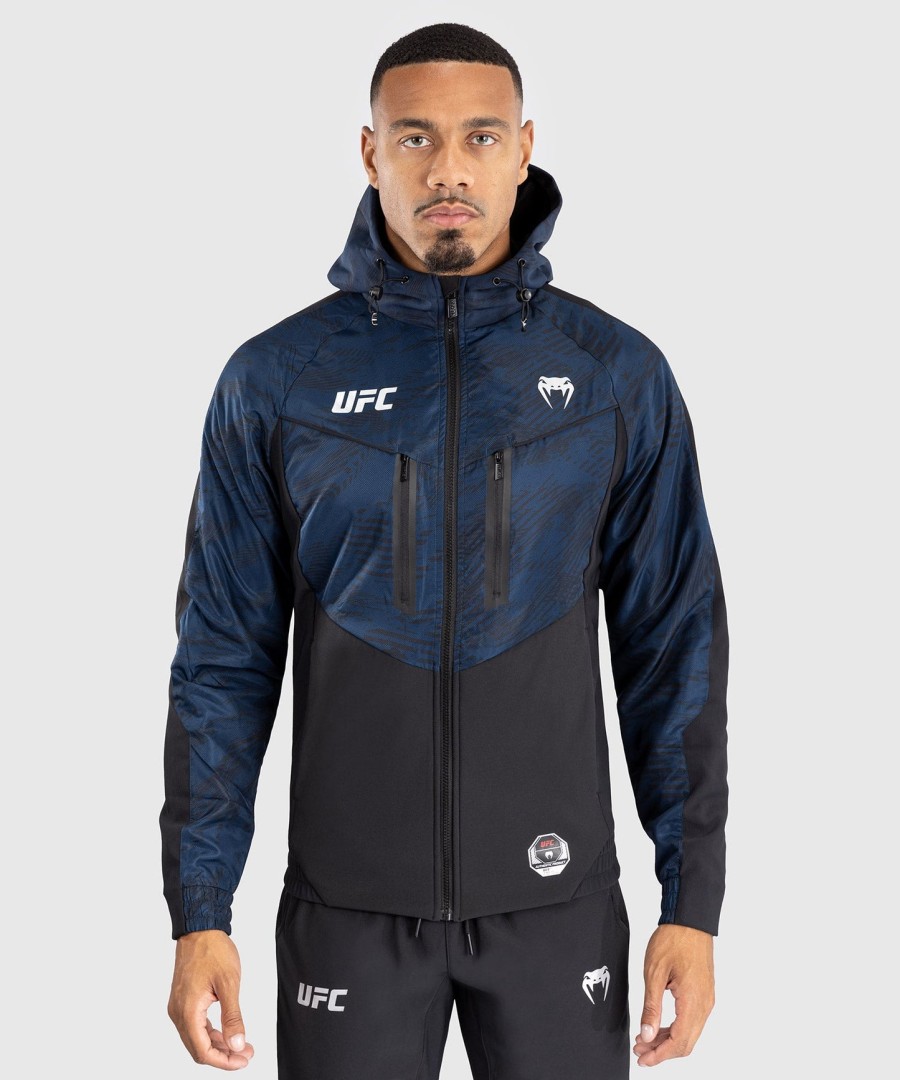 pánská mikina s kapucí ufc fusion by venum fight week na zip - oceánská modrá