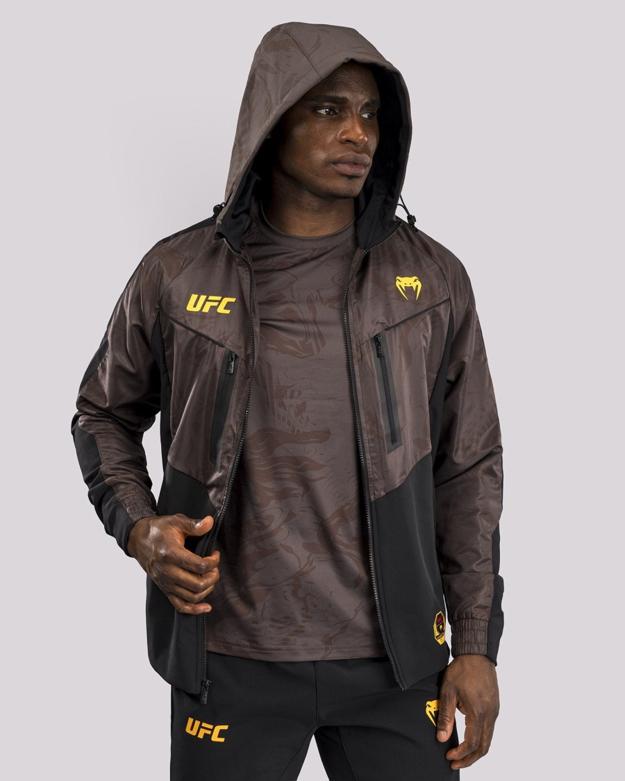 pánská mikina s kapucí ufc fusion by venum fight week na zip - earthen brown