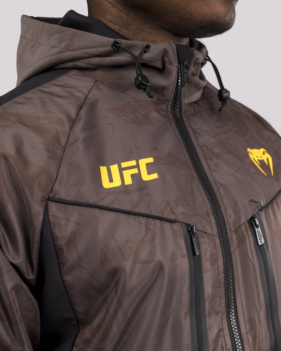 pánská mikina s kapucí ufc fusion by venum fight week na zip - earthen brown