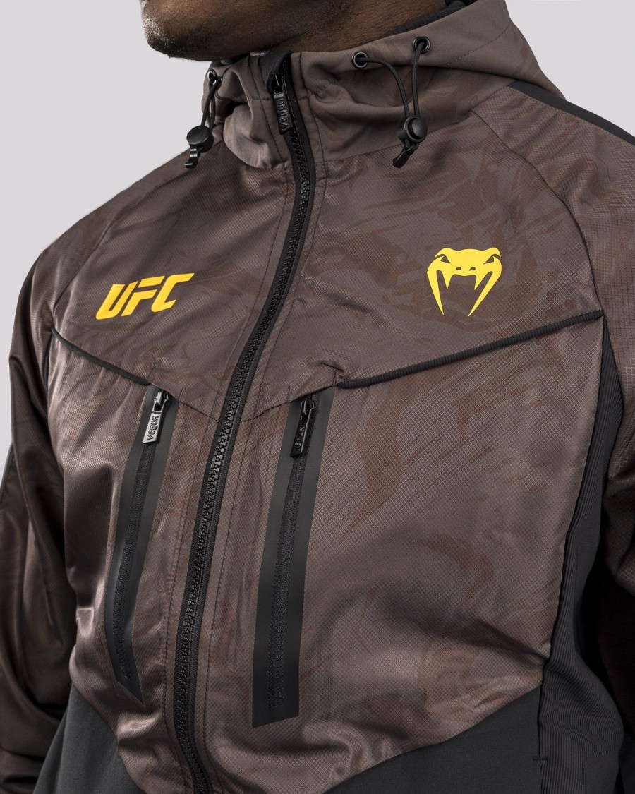 pánská mikina s kapucí ufc fusion by venum fight week na zip - earthen brown