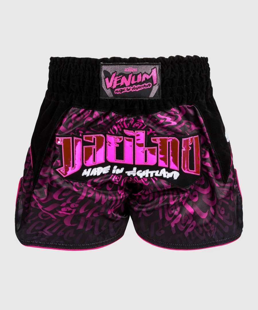 kraťasy venum attack muay thai - černo-růžové