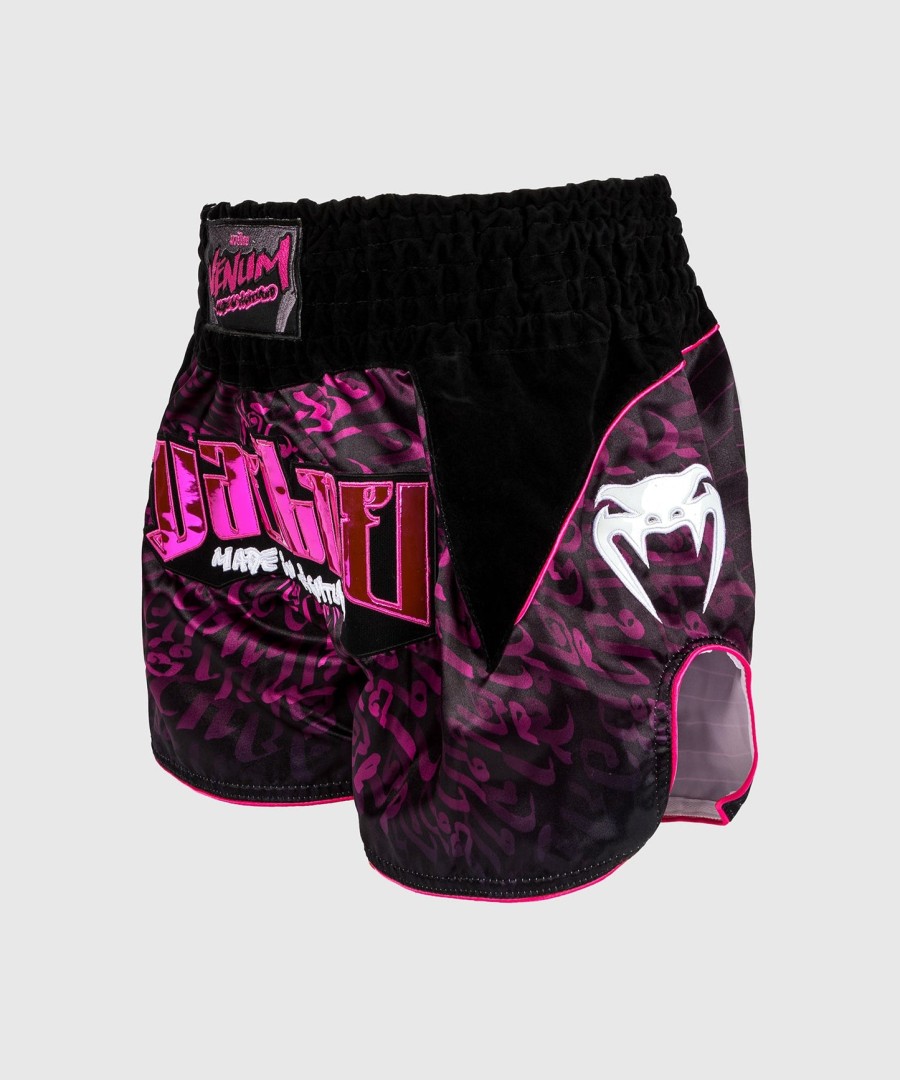kraťasy venum attack muay thai - černo-růžové