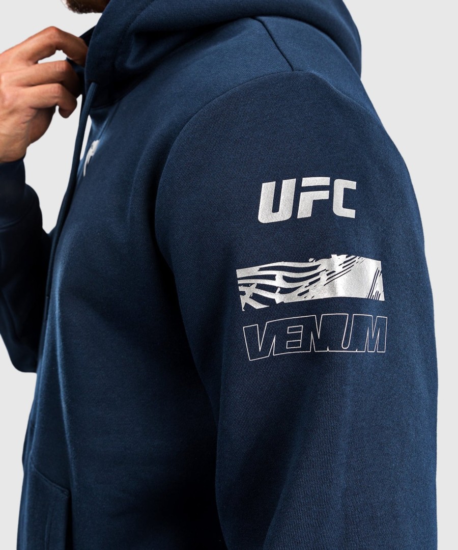 pánská mikina s kapucí ufc fusion by venum fight week - jednobarevná oceánská modrá