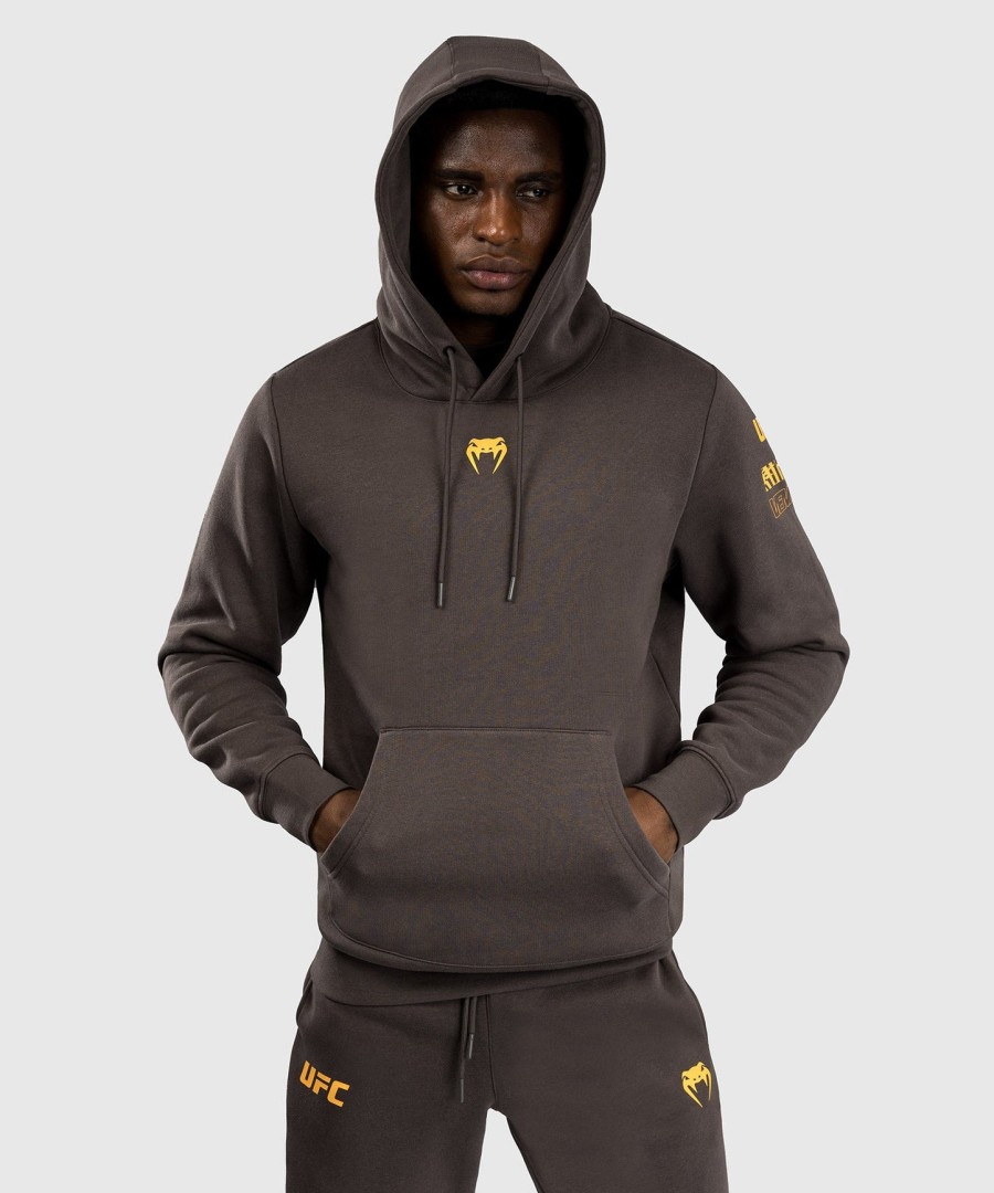 pánská mikina s kapucí ufc fusion by venum fight week - solid earth brown